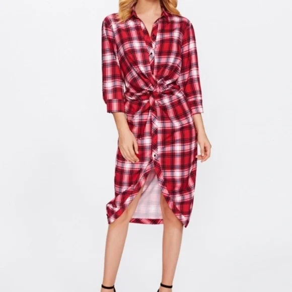 tie shoulder dress midi English Factory